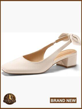 Chunky Low Heel Bow Slingback Pumps Closed Square Toe Wedding Party Shoes